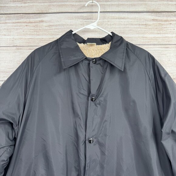 Vintage 80's Windjammer Sherpa‎ Lined Nylon Snap Down jacket Men's XL Black - Picture 3 of 14